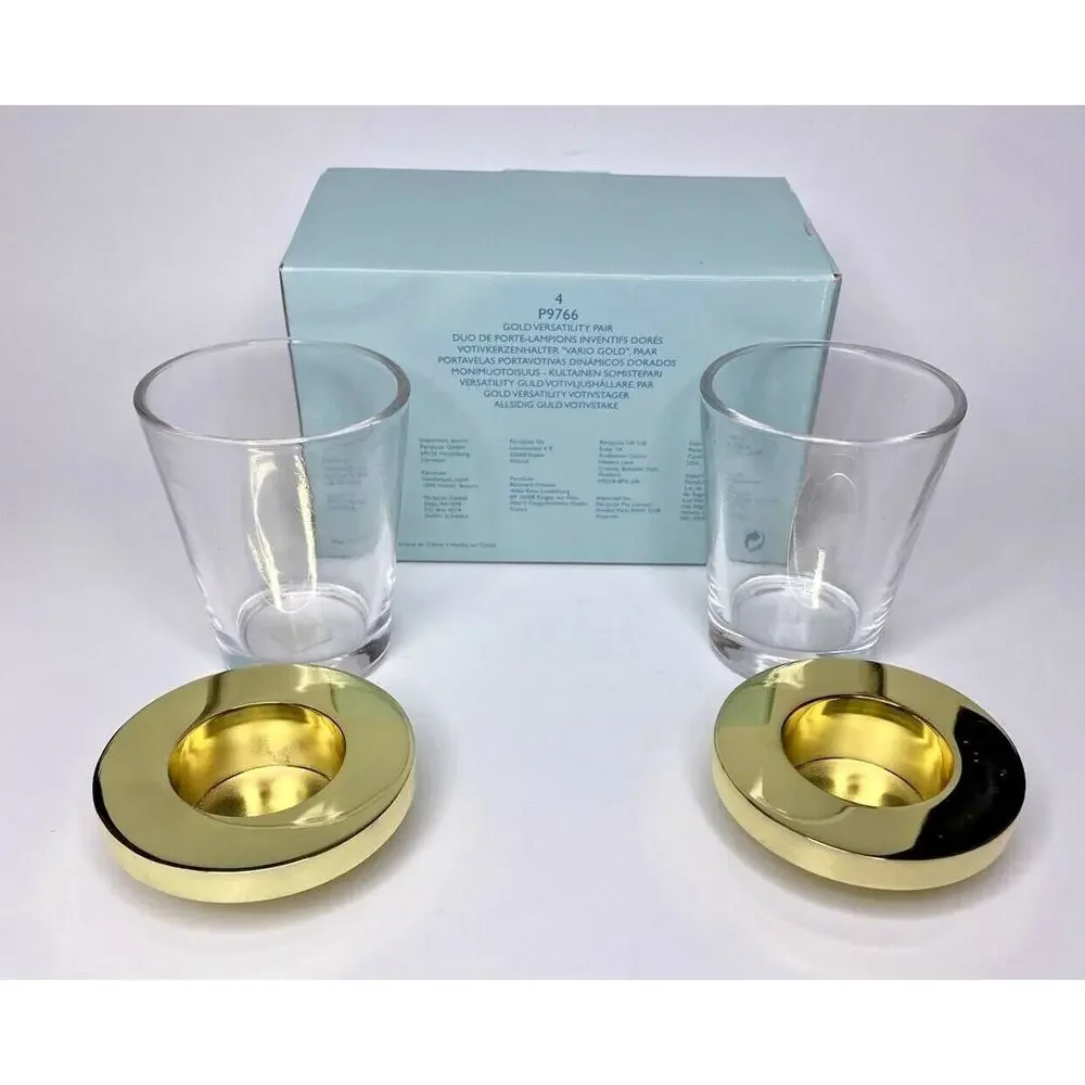 PartyLite Gold Versatility Tealight‎ Votive Holder Pair Retired NIB P13C/P9766